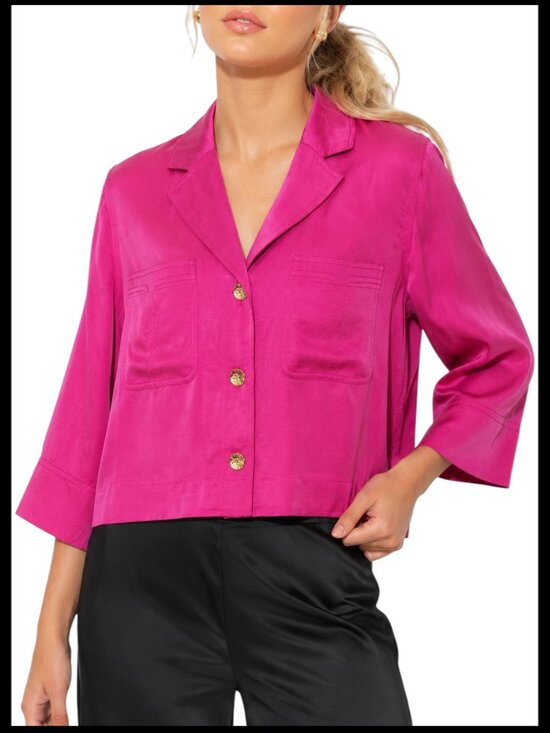 Ganni Tops - GANNI Washed Satin Crop Shirt Fuchsia Pink Blazer 36 US 4